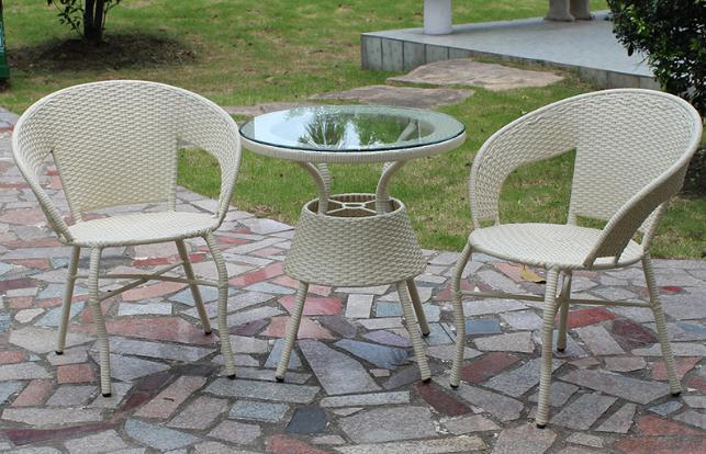 Outdoor table and chair,wrought iron frame + PE rattan+ glass,,60*60*76cm
