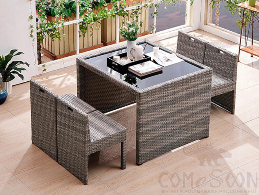 Outdoor table and chair,bold metal frame + PE rattan + high resilience sponge+ glass,110*100*75cm