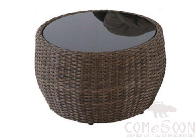 Outdoor rattan coffee table,metal frame + PE rattan + tempered glass + non-slip rubber pad,φ55*32cm