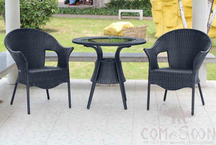 Outdoor table and chair,bold metal frame + PE rattan + tempered glass,φ80*72cm