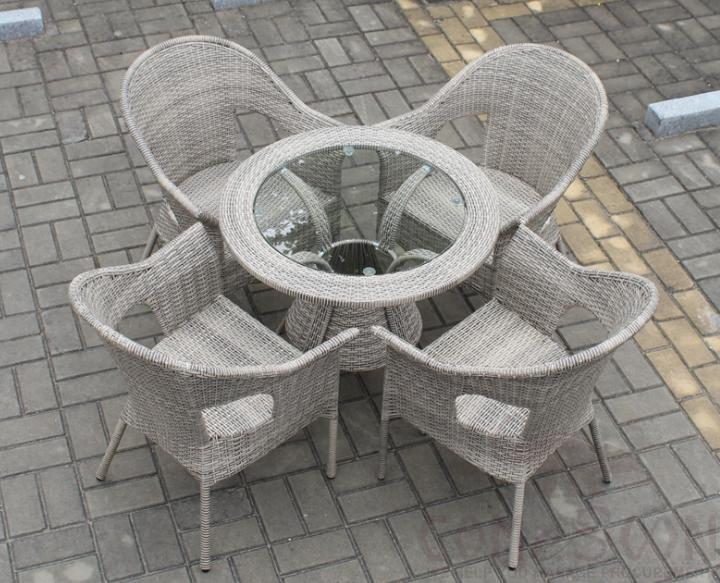 Outdoor table and chair,bold metal frame + PE rattan + tempered glass,φ80*72cm