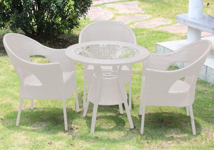 Outdoor table and chair,bold metal frame + PE rattan + tempered glass,φ80*72cm