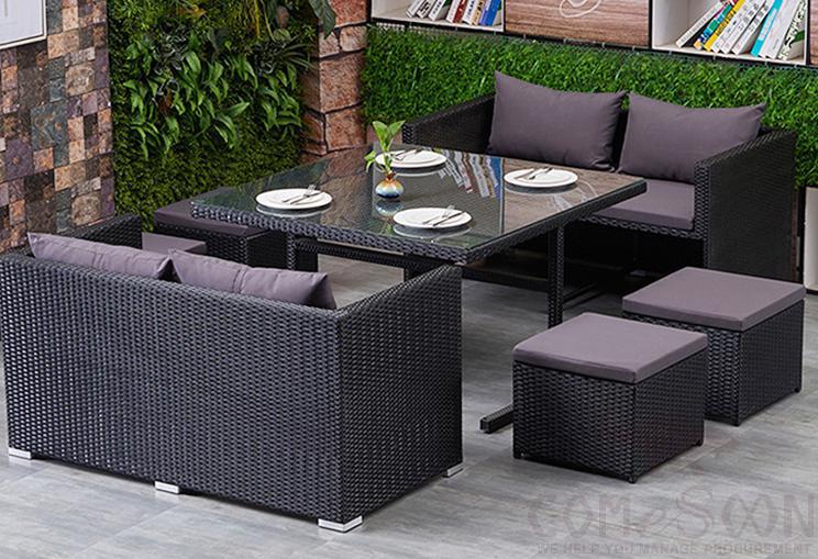 Outdoor table and chair,metal frame + PE rattan + high-density sponge + high-quality doll cotton+ tempered glass,120*120*70cm