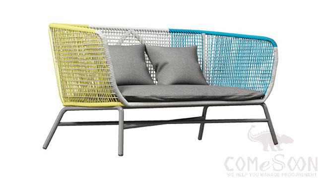 Outdoor two-seat sofa,outdoor anti-rust iron pipe + PE rattan + high density sponge + waterproof fabric
