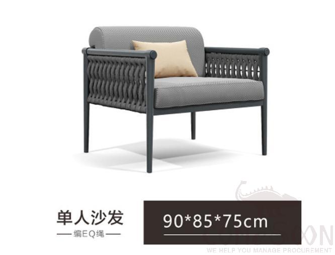 Outdoor braided rope sofa,metal frame + EQ rope + high resilience sponge + waterproof fabric,90*80*75cm