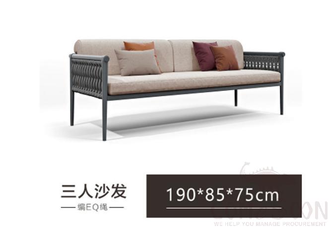 Outdoor braided rope sofa-190cm,metal frame + EQ rope + high resilience sponge + waterproof fabric,190*80*75cm