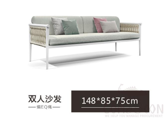 Outdoor braided rope sofa-148cm,metal frame + EQ rope + high resilience sponge + waterproof fabric,148*85*75cm