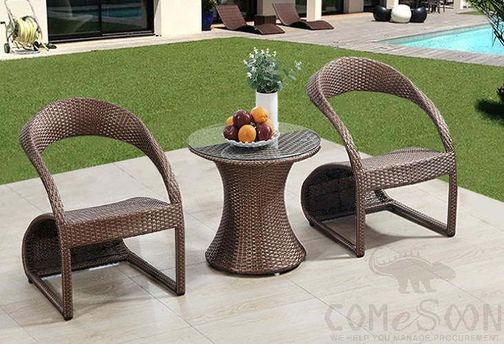 Outdoor table and chair,metal frame + PE rattan + non-slip mat+ tempered glass,φ60*58cm