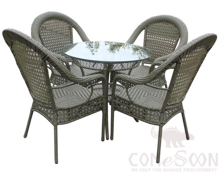 Outdoor table and chair,wrought iron frame + PE rattan+ tempered glass,60*45*80cm