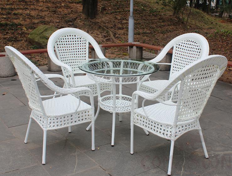 Outdoor table and chair,wrought iron frame + PE rattan+ tempered glass,60*45*80cm