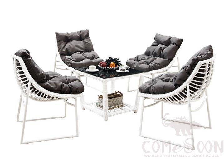 Outdoor tables and chairs,metal frame + PE rattan + high density sponge+ tempered glass,60*64*82cm