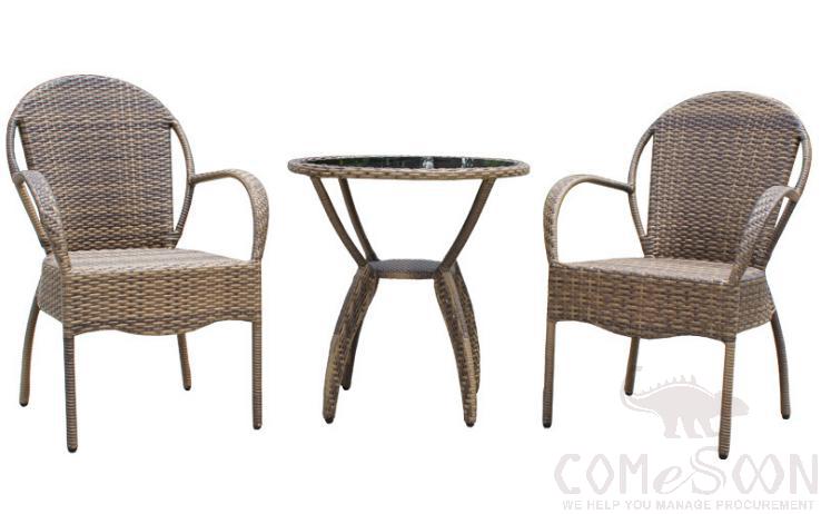 Outdoor rattan tables and chairs,wrought iron frame + PE rattan + tempered glass,φ68*70cm