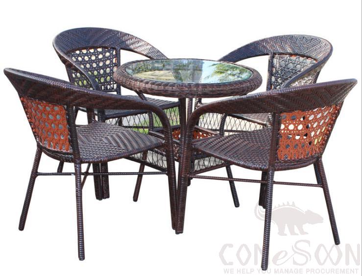 Outdoor rattan tables and chairs,wrought iron frame + PE rattan + tempered glass,φ80*75cm