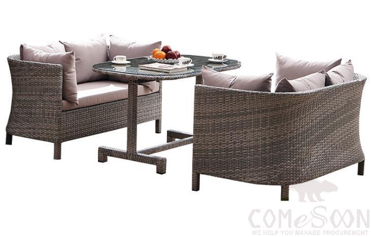 Outdoor rattan sofa and table,thick iron frame + PE rattan + sponge cushion + waterproof fabric+ glass table top,135*67*72cm