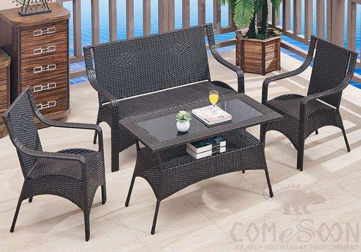 Outdoor table and chair,PE rattan + metal frame + glass table top,130*58*92cm