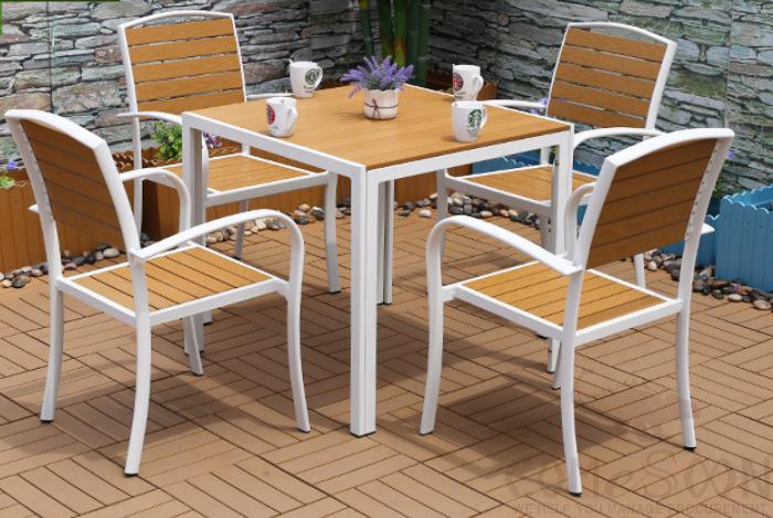 Outdoor plastic wood table and chair-chair*4+table*1