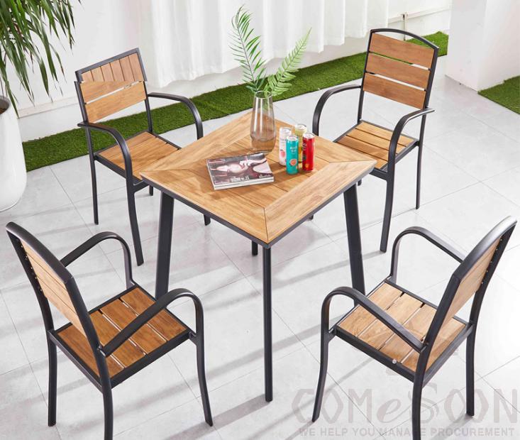 Outdoor plastic wood table and chair-chair*4+table*1