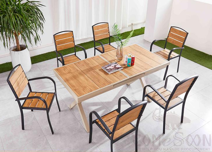 Outdoor plastic wood table and chair-chair*6+table*1