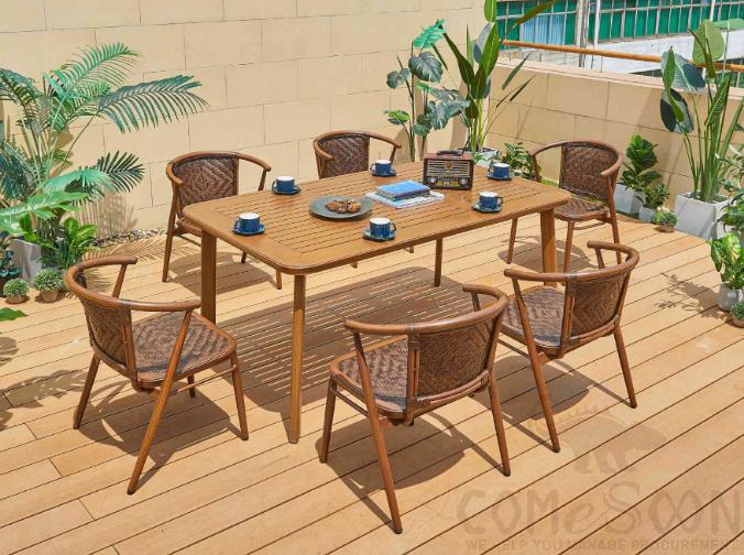 Outdoor plastic wood table and chair-chair*6+table*1