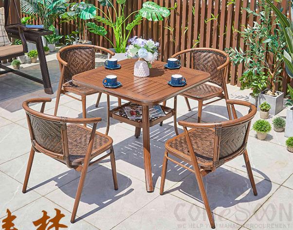 Outdoor plastic wood table and chair-chair*4+table*1