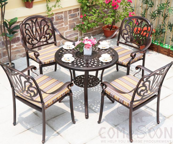 Outdoor cast aluminum tables and chairs