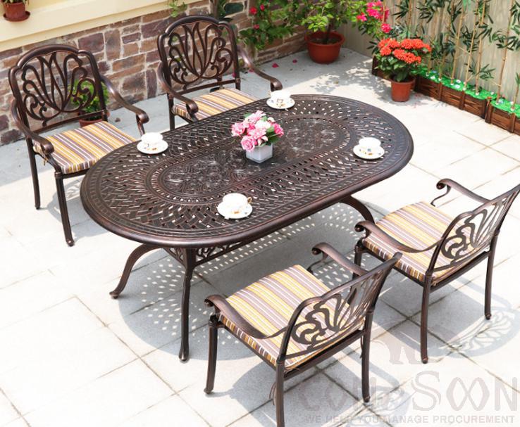 Outdoor cast aluminum tables and chairs