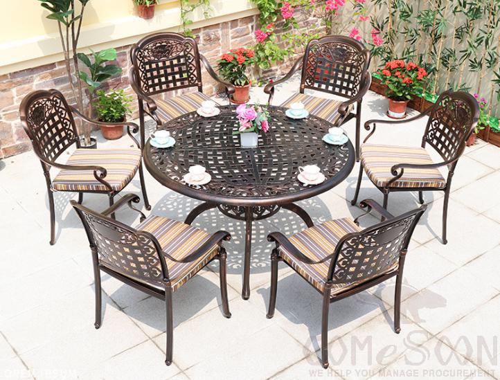 Outdoor cast aluminum tables and chairs