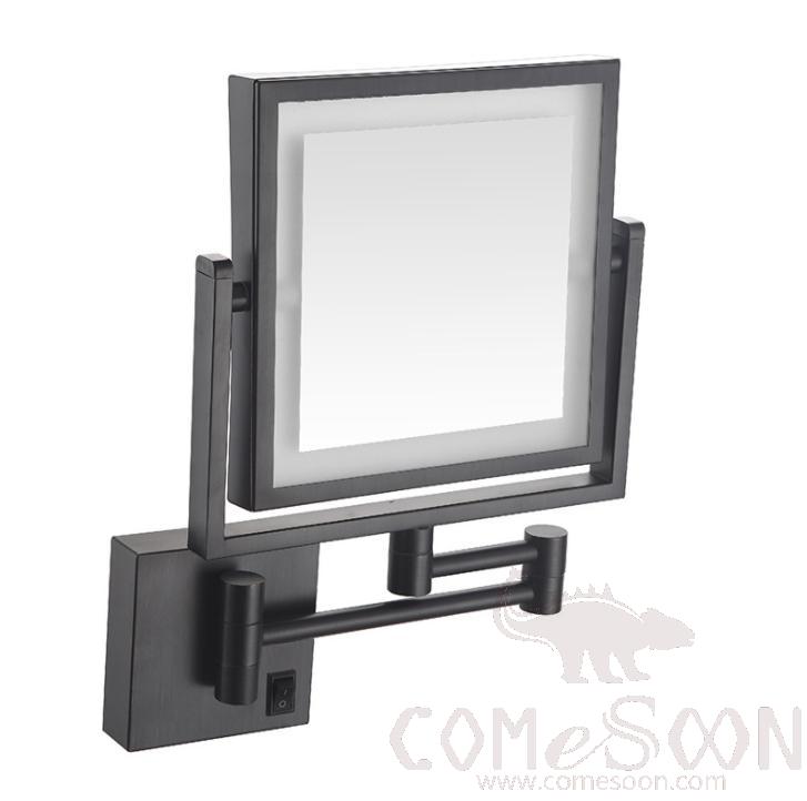 Led Foldable Cosmetic Mirror-Plug / Double-Sided Mirror - Matte black - 8 inch (20cm) Single - Copper + SUS304
