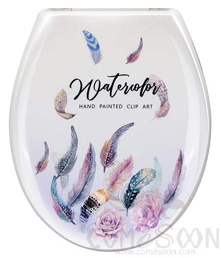 Printed slow down toilet seat-purple feather