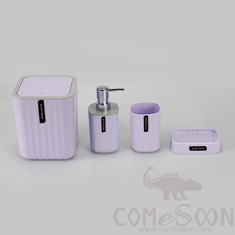 Wave pattern four-piece set-light purple
