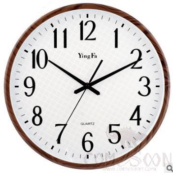 Wood grain - silent clock -plastic,14 inch