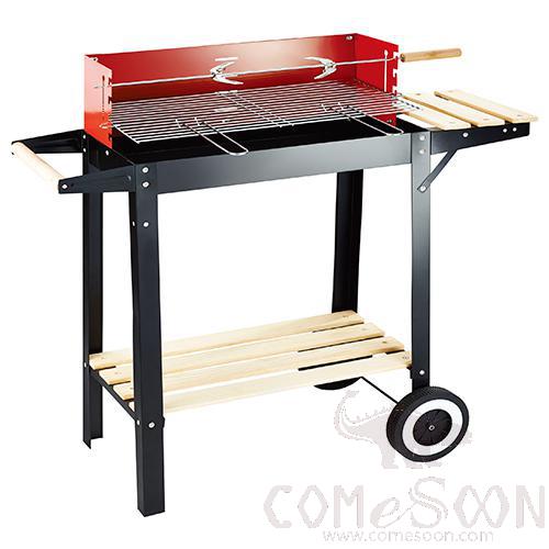 Square Charcoal Bbq Grill With Wooden Side Table 86*36*85cm