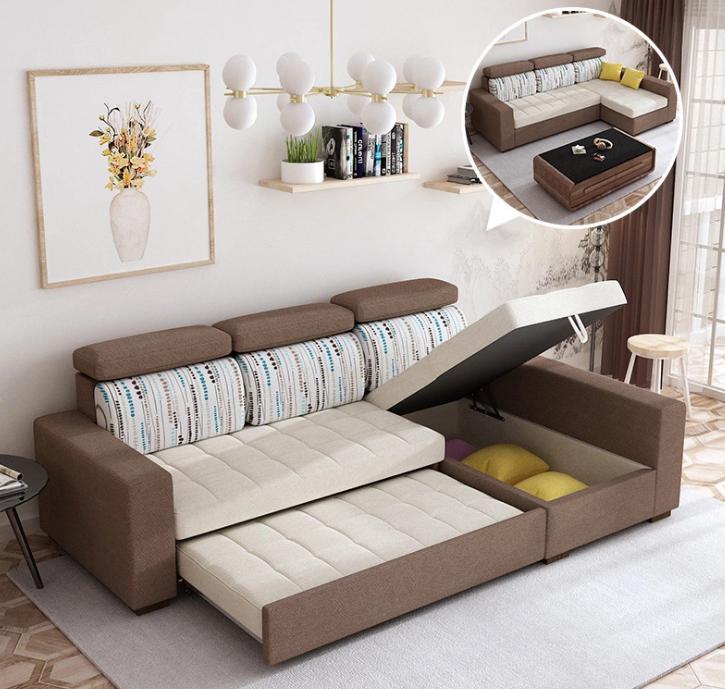 Sofa bed-cotton linen-Sofa:330*165*93cm Bed:290*140cm Foot:70*70*45cm