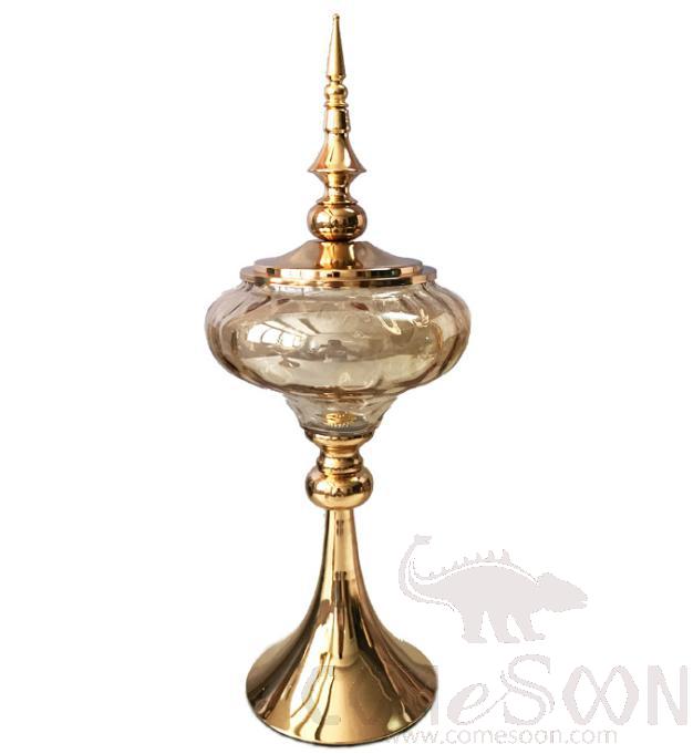 Metal Decoration / Candy Jar,Metal Glass,Gold,D18*H42cm