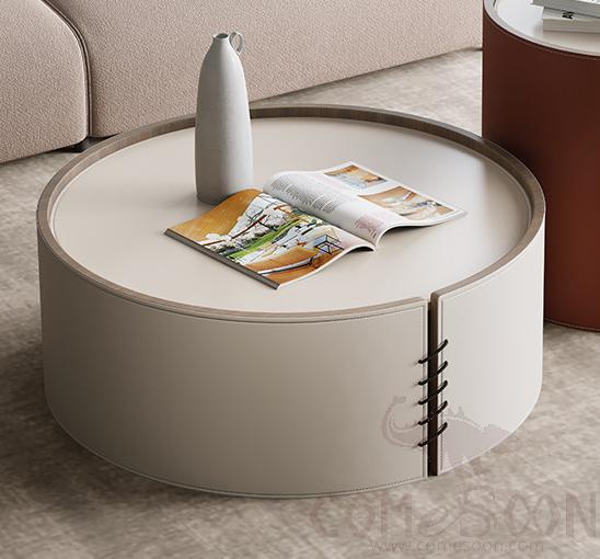 Saddle leather coffee table-φ80*30cm