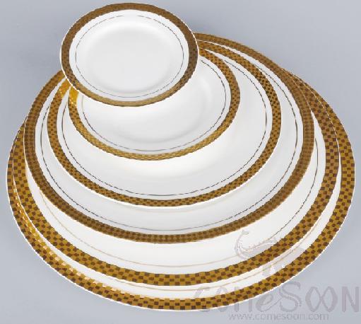 Bonechina Golden Pattan Luxury Flat Plate 8&quot;