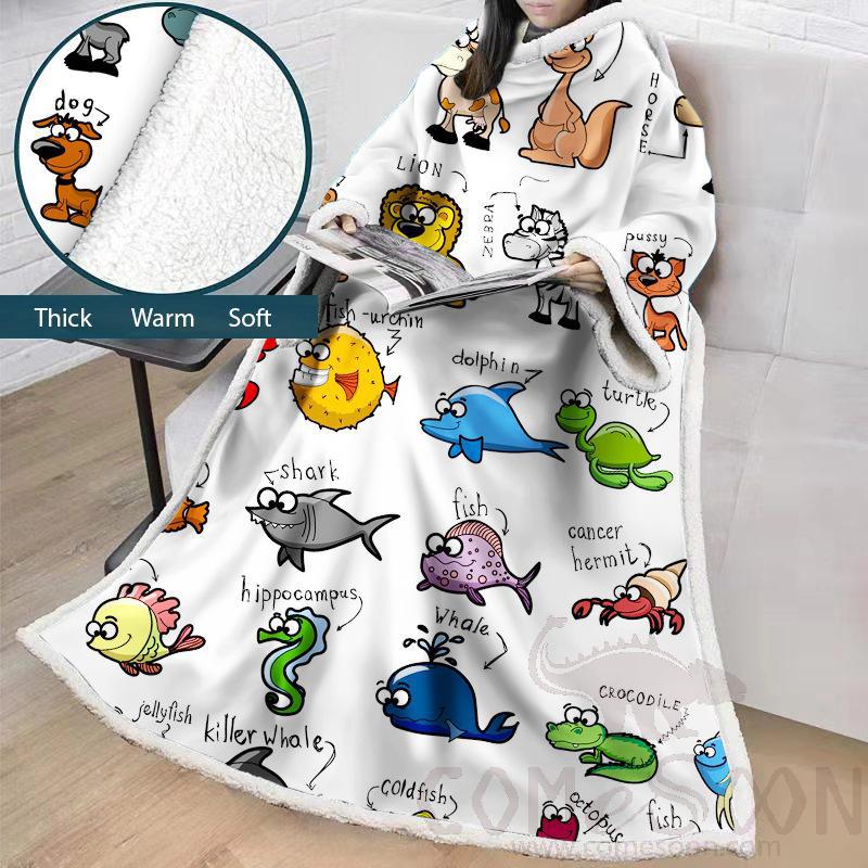 Cartoon Blanket With Sleeves,Crystal velvet ，127*178 CM