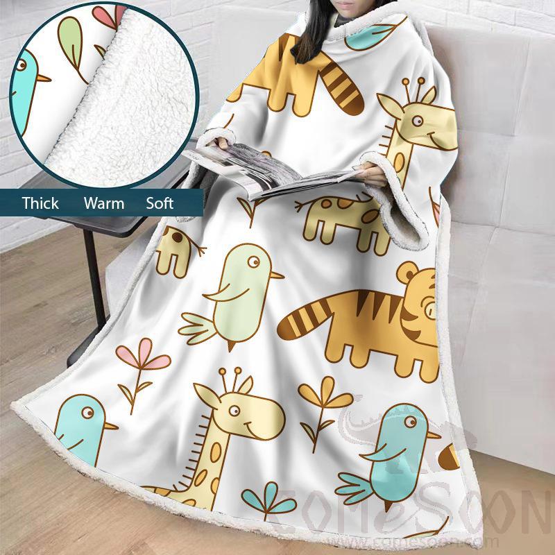 Cartoon Blanket With Sleeves,Crystal velvet ，127*178 CM