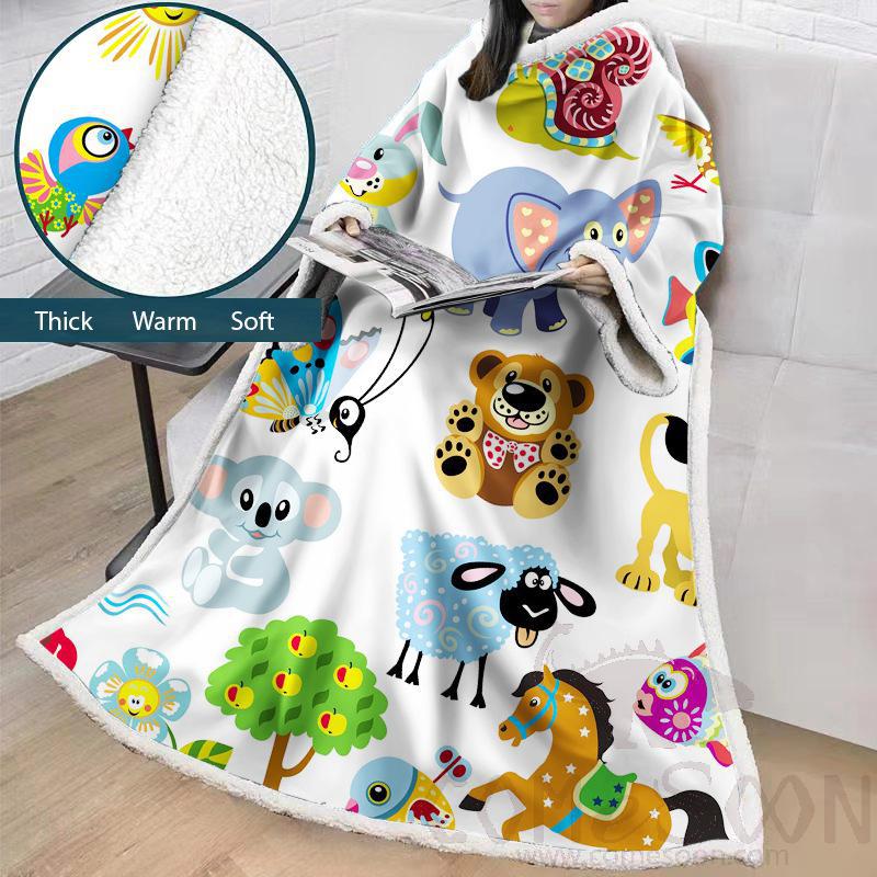 Cartoon Blanket With Sleeves,Crystal velvet ，127*178 CM