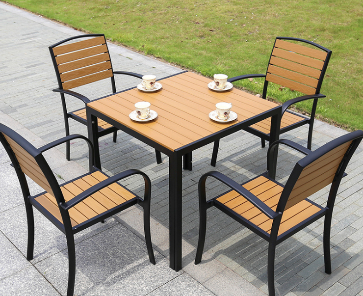 Outdoor plastic wood table and chair-One table and four chairs