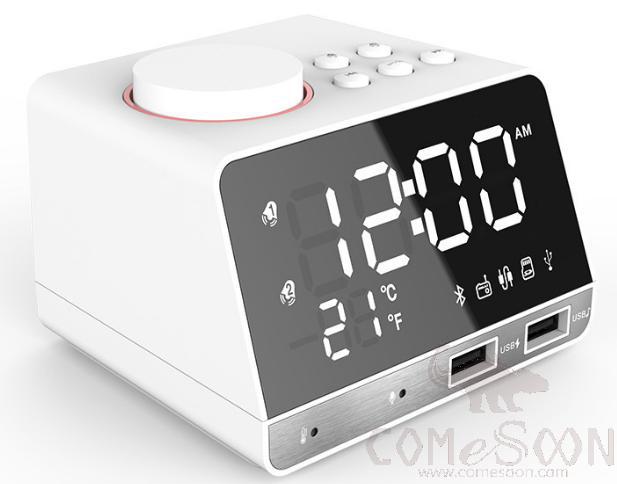 Bluetooth alarm clock loudspeaker,White,3W