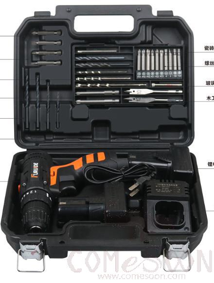 Single-Speed Rechargeable Handheld Electric Drill 12V, One Lithium Battery,Engineering Grade Plastic + High Carbon Steel,29.5*24.5*9Cm