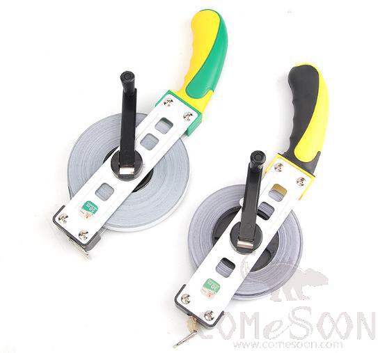 Open Reel Glass Fiber Tape Measure 50M ，Aluminum Alloy + Fiberglass Tape