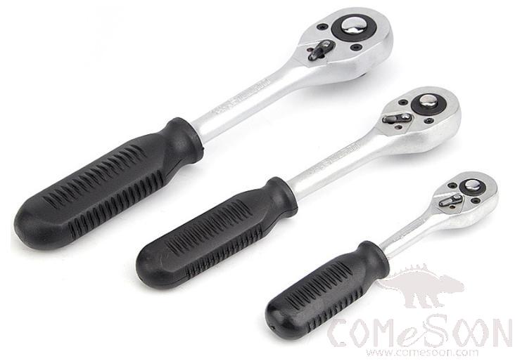 Quick Release Reversible Socket Ratchet Wrench 1/4&quot;，Chrome Vanadium Steel + Pp &amp; Tpr Plastic Handle