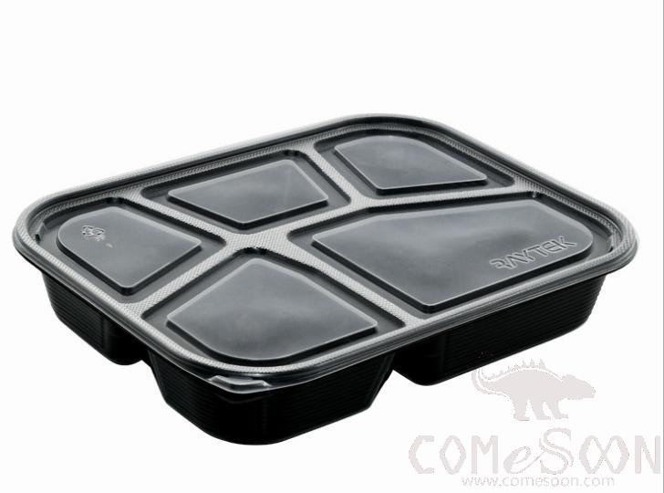 Disposable Lunch Box 5 grid 100SET，Black，L270*W210*H50mm