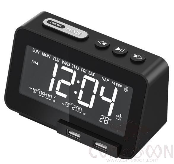 Clock - Bluetooth alarm clock- black , Rechargeable