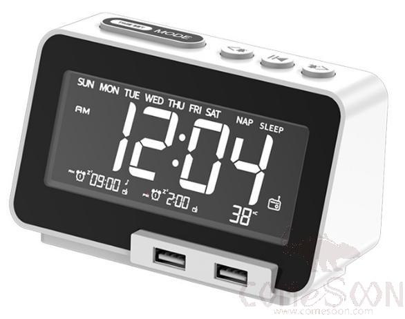 Clock - Bluetooth alarm clock- white , Rechargeable