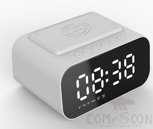 Bluetooth clock speaker -LED- built-in lithium -10W wireless charging  - WHITE