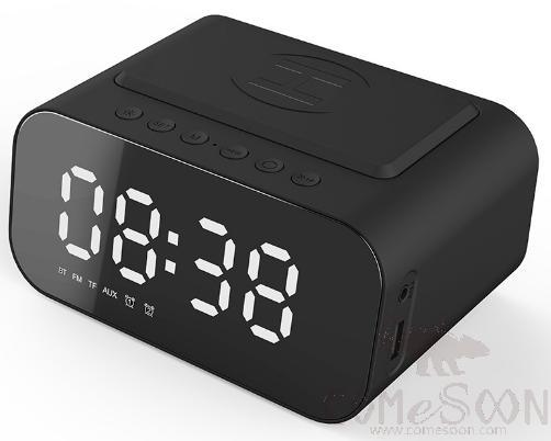 Bluetooth clock speaker -LED- built-in lithium -10W wireless charging  - BLACK