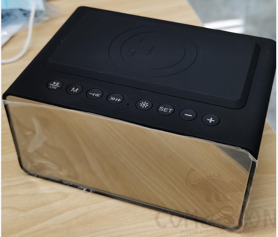 Bluetooth clock speaker -LED- built-in lithium -5W wireless charging  - BLACK